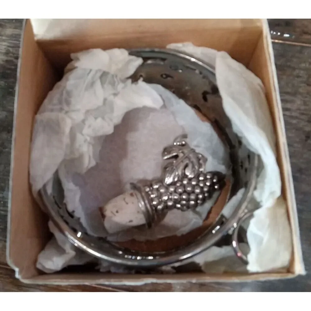 Vintage Paul Revere Silver Plated Bottle Coaster with Stopper Grape Design